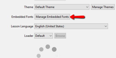 Lesson Settings Manage Embedded Fonts