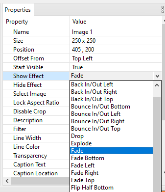 Show Hide Effects Properties