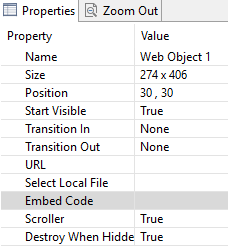 Web Object Property: Embed Code