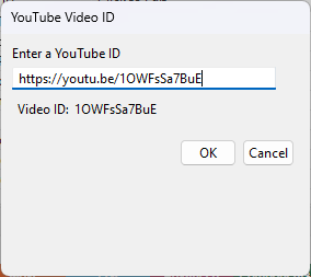 enter YouTube ID dialog