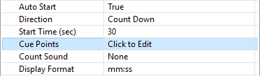 Timer Object Properties: Cue Points