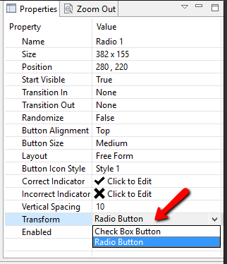 Radio Button Properties: Transform