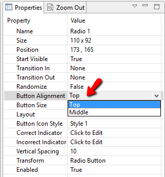 Radio Button Properties: Button Alignment