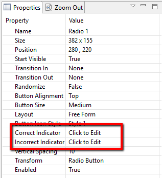 Radio Button Properties: Indicators
