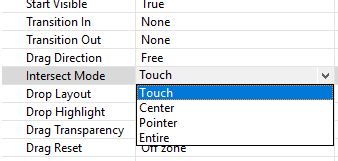 Drag and Drop Object Properties: Intersect Mode