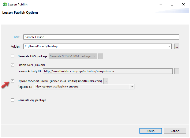 lesson publish smarttracker options