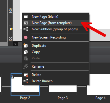 new page from template option in right click context menu