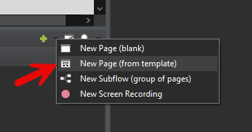 new page from template in dropdown menu