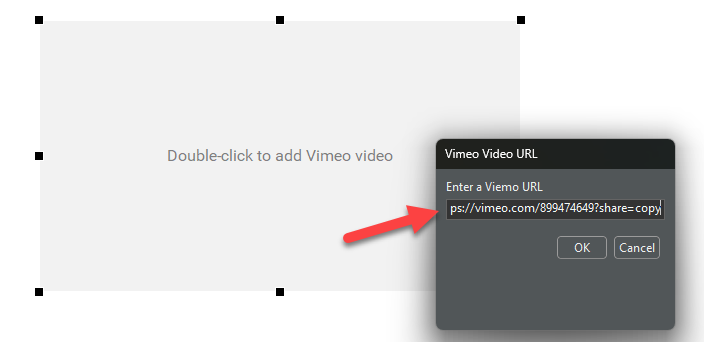 enter Vimeo URL dialog box