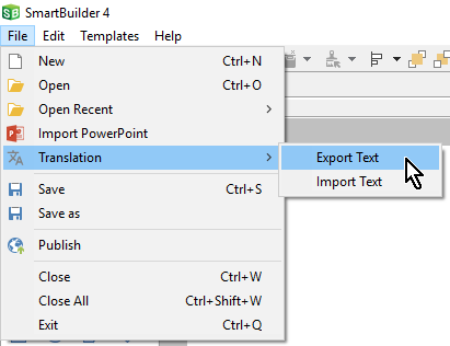 Edit Menu Export Text Selected