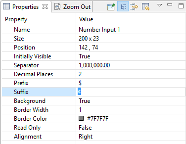 Number Input Properties: Suffix