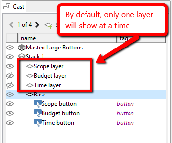 By default, only one layer will show at a time