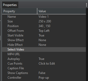 Video Object Properties: Select Video