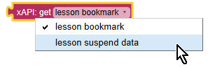 xAPI get lesson bookmark or suspend data action block