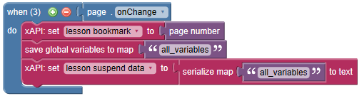 xAPI setting bookmark and variables on page change